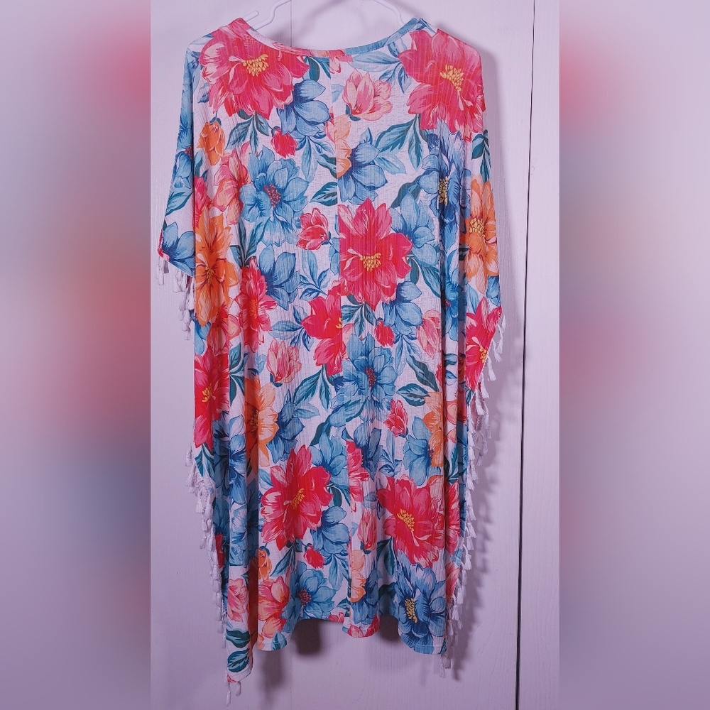 Swimsuit Coverup Fringe Floral Tassels Tropical Beach Resort Pool One Size Color - Picture 3 of 6